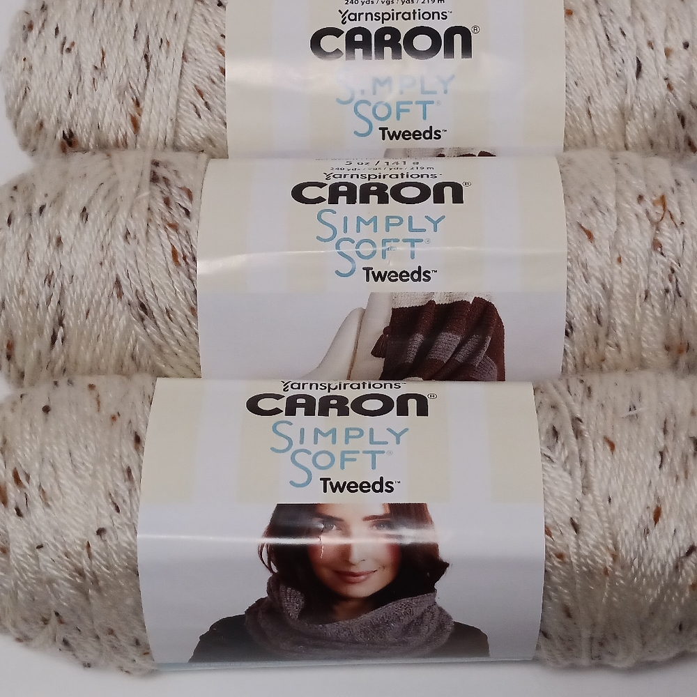 Caron Simply Soft Tweed Yarn in Off White Bundle - Picture 3 of 7